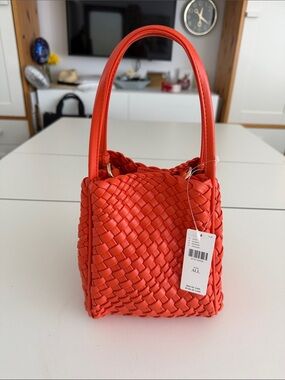 NEW NWT Anthropologie Woven Vegan Leather Orange Top-Handle Bag